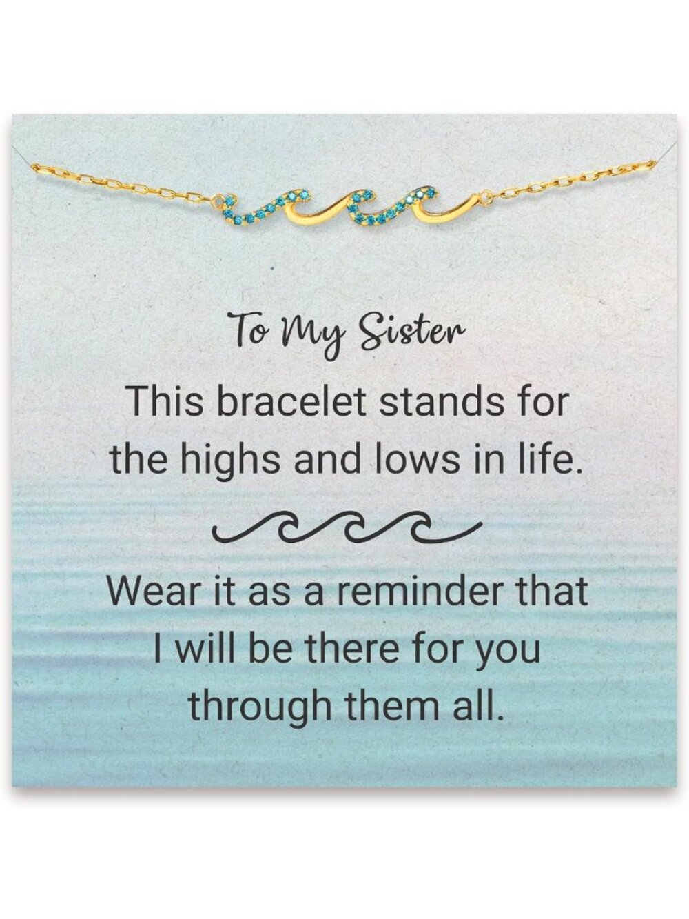 Sister Gift Bracelet, Wave & Cross Design, Birthday Jewelry for Sisters